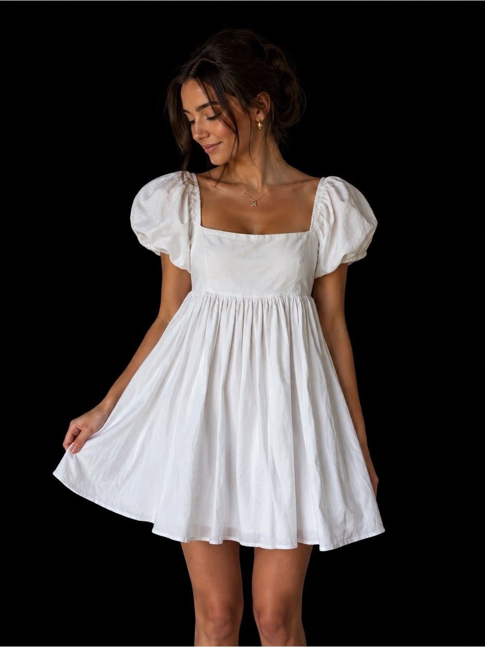 Lulu's White Square Neck Puff Sleeve Mini Dress